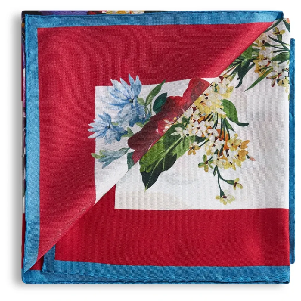 Tørklæder<Dolce & Gabbana Blomstret silketørklæde med stribede kanter Multifarvet
