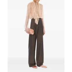 Bluser & Skjorter^Alberta Ferretti Bluse med blonde og flæsehals Pink