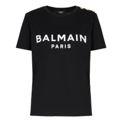 T-Shirts<Balmain Bomuld T-shirt med logo print Sort