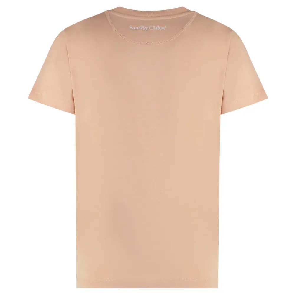 T-Shirts<See by Chloé Bomuld T-shirt med Ribbed Krave Pink