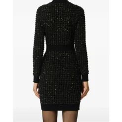 Kjoler^Elisabetta Franchi Bouclé strikkjole med pailletter Sort