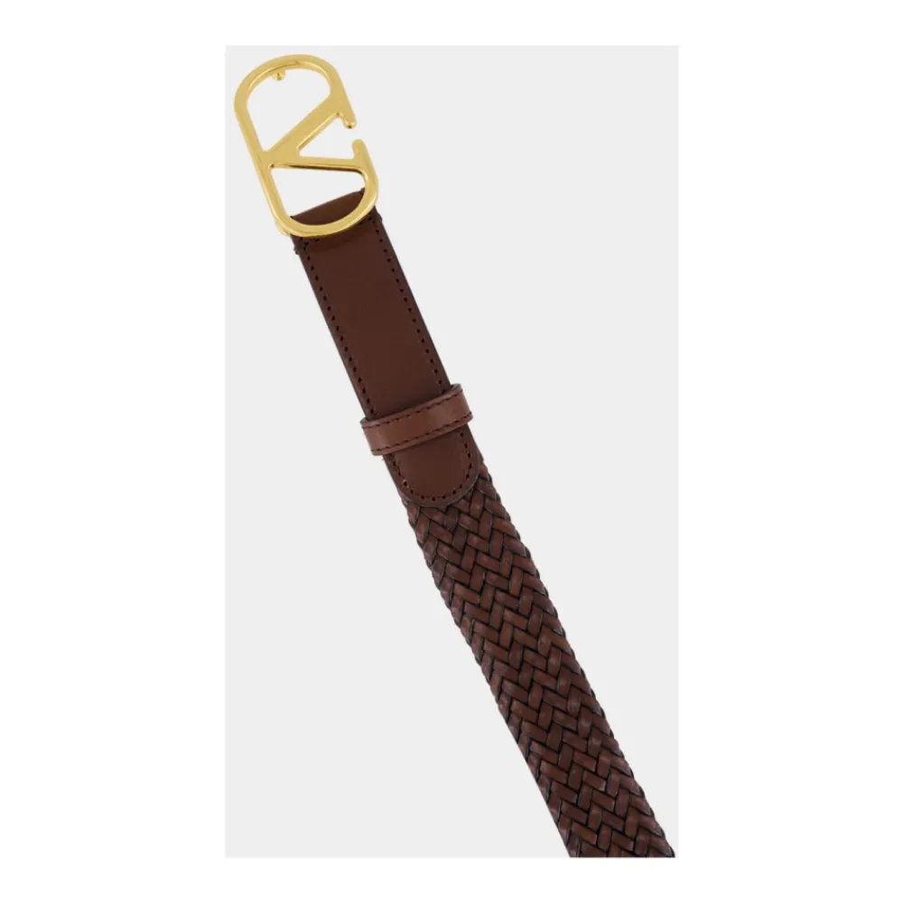 Bælter^Valentino Garavani Braided Leather VLogo Belt Brun