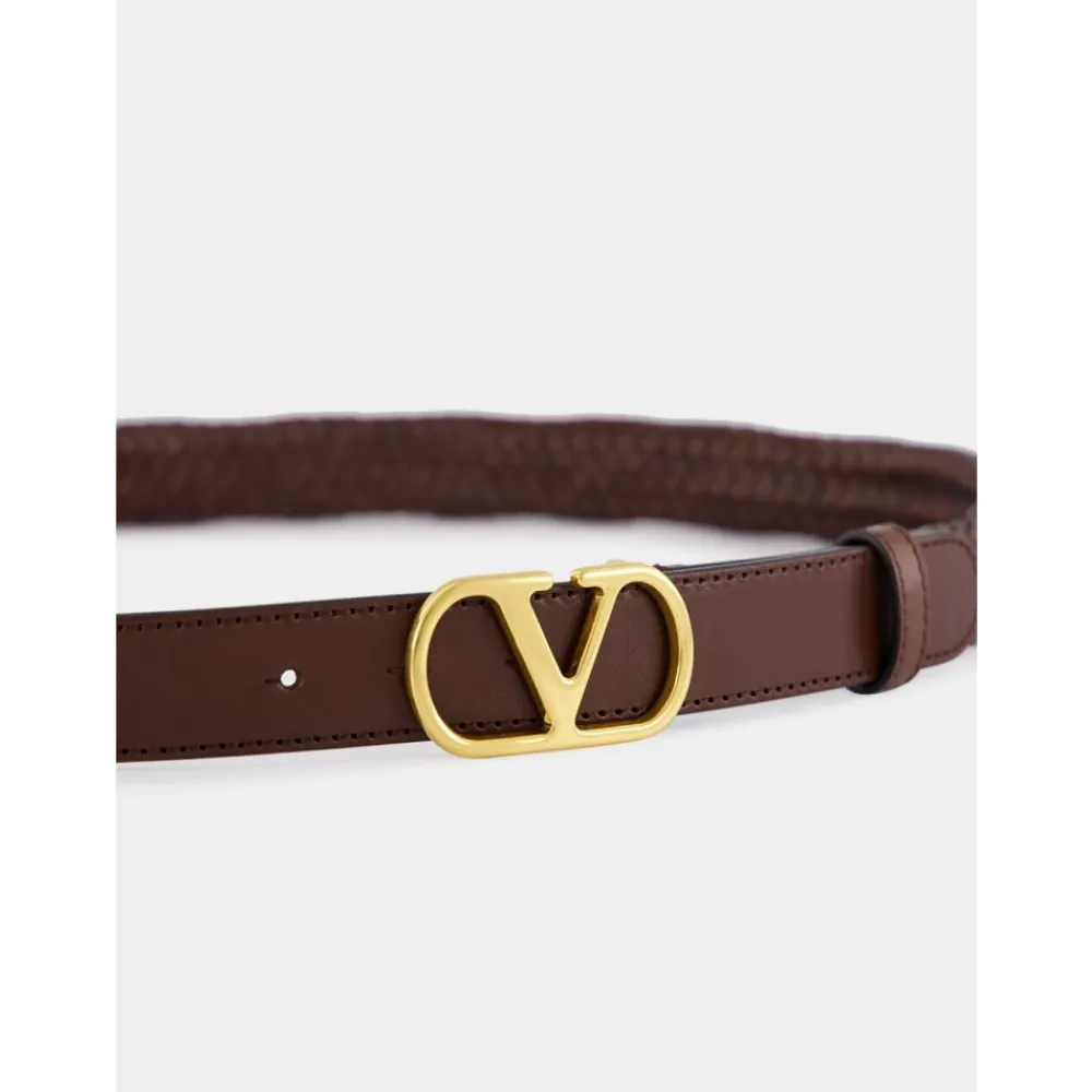 Bælter^Valentino Garavani Braided Leather VLogo Belt Brun