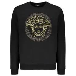 Trøjer|Sweatshirts<Versace Broderet bomuldssweatshirt med ribkanter Sort