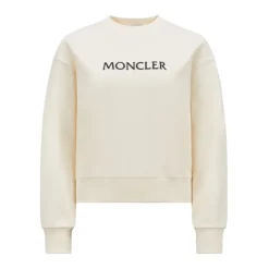 Sweatshirts<Moncler Broderet Logo Bomulds Sweatshirt Hvid