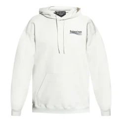 Trøjer<Balenciaga Broderet Logo Hoodie Hvid
