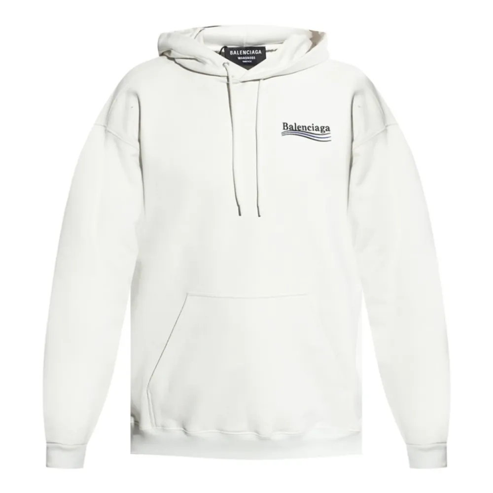 Trøjer<Balenciaga Broderet Logo Hoodie Hvid