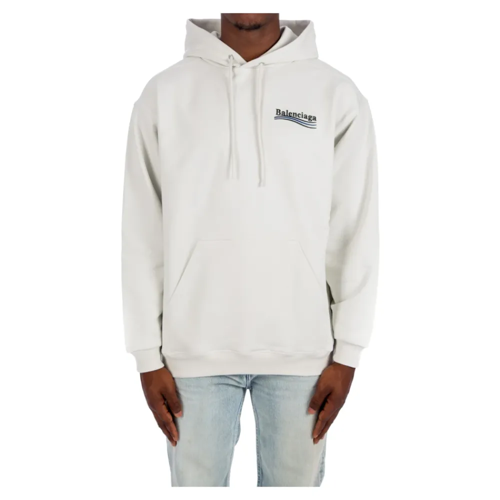 Trøjer<Balenciaga Broderet Logo Hoodie Hvid