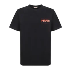 T-Shirts^Marni Broderet Monogram Bomuld Crew Neck T-Shirt Sort