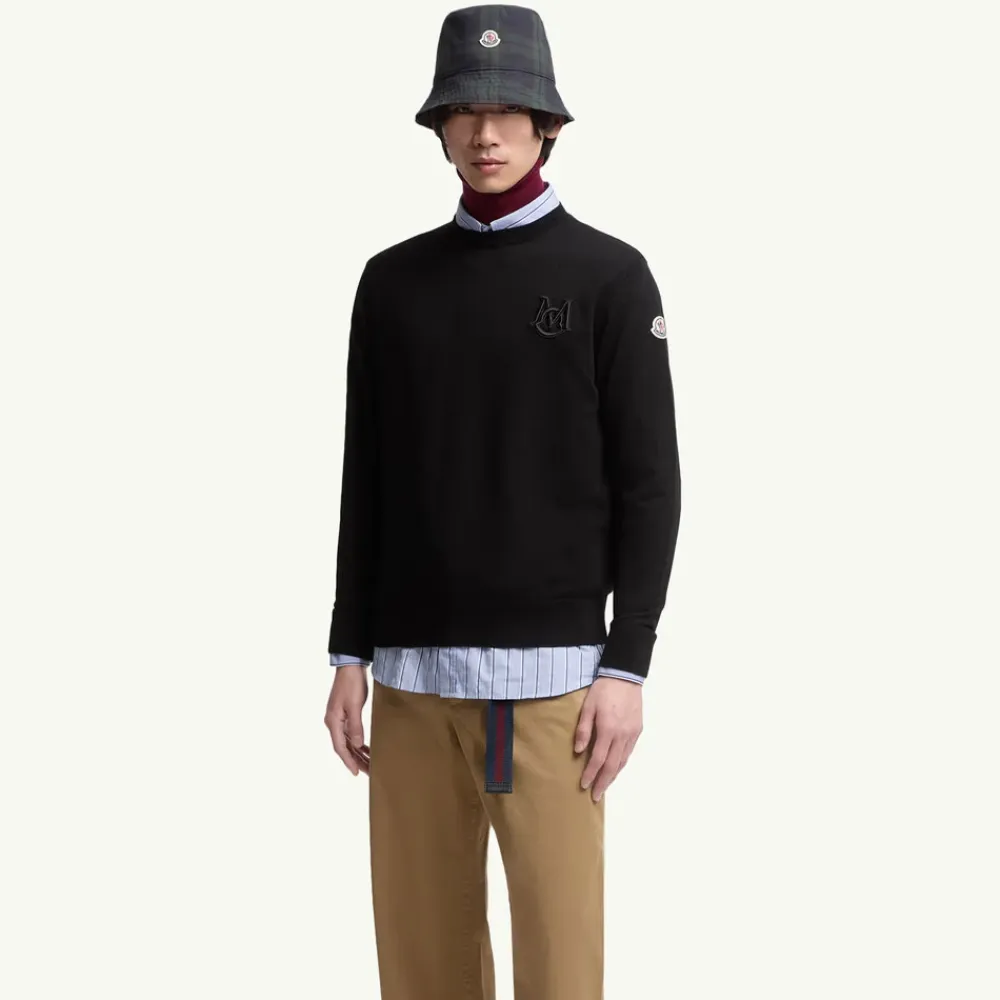 Trøjer|Sweatshirts<Moncler Broderet Monogram Jumper Sort