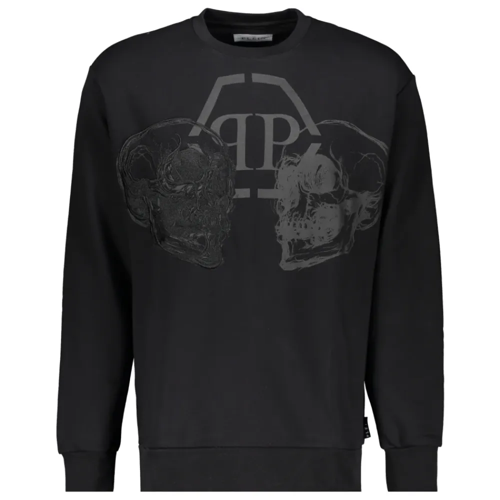 Sweatshirts^Philipp Plein Broderet Sweatshirt med Print Sort
