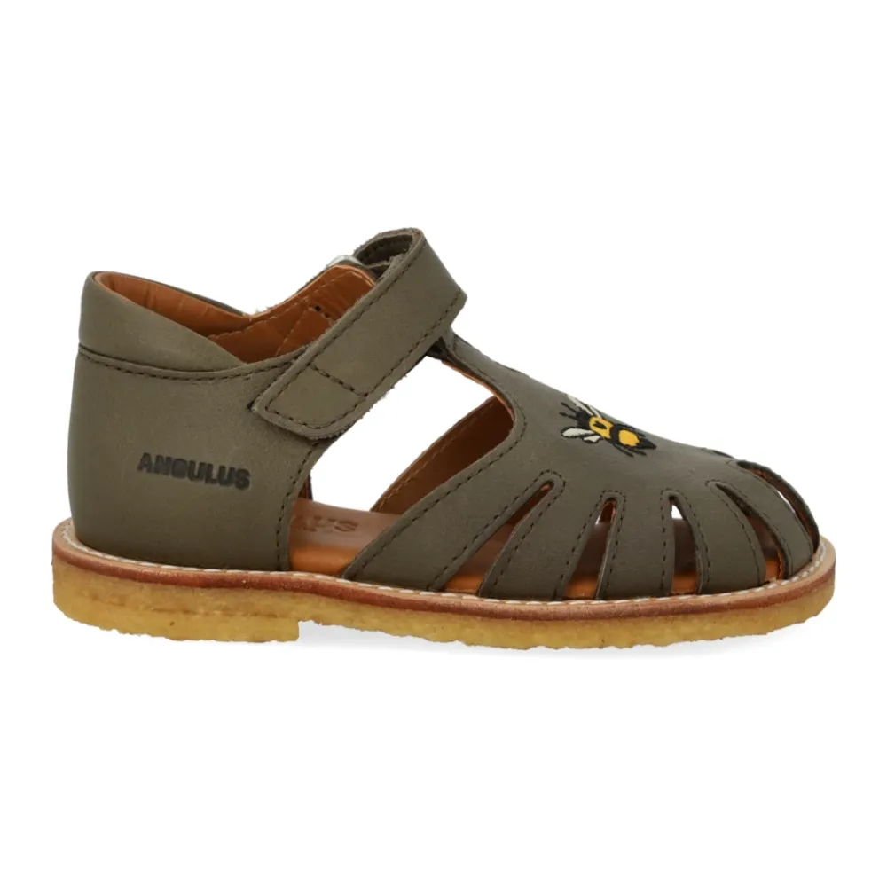 Sandaler^Angulus Broderet Velcrosandal - Oliven Grøn