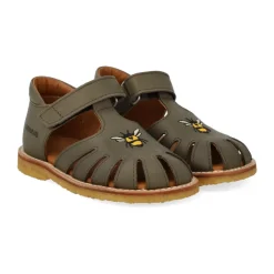 Sandaler^Angulus Broderet Velcrosandal - Oliven Grøn
