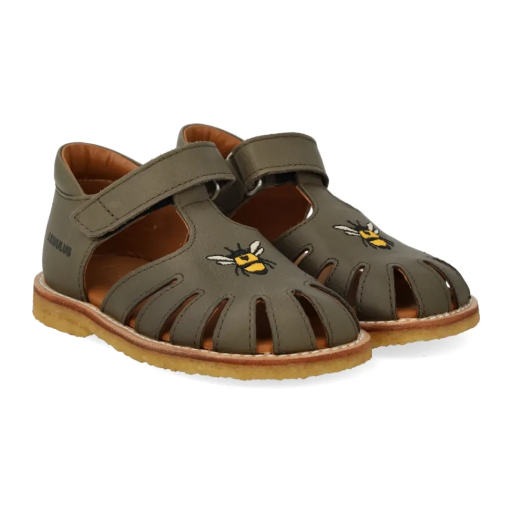 Sandaler^Angulus Broderet Velcrosandal - Oliven Grøn
