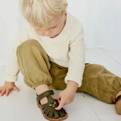 Sandaler^Angulus Broderet Velcrosandal - Oliven Grøn