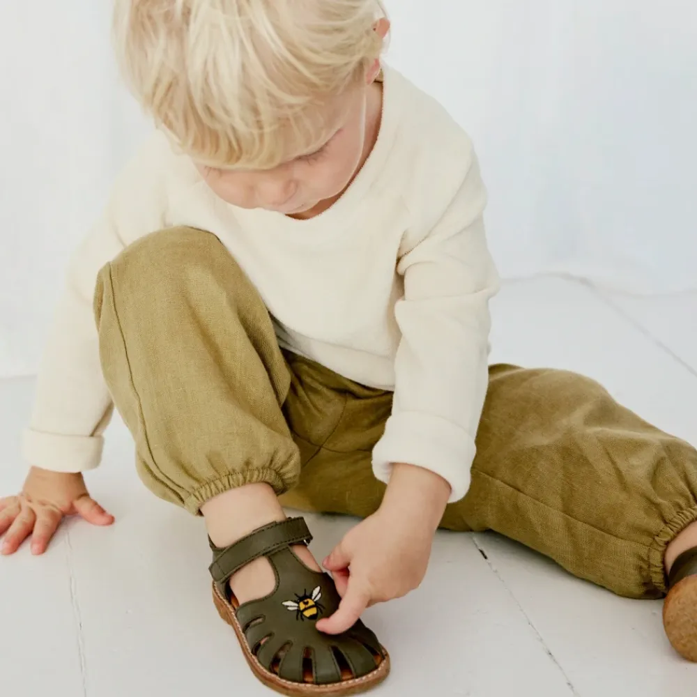 Sandaler^Angulus Broderet Velcrosandal - Oliven Grøn