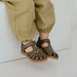 Sandaler^Angulus Broderet Velcrosandal - Oliven Grøn