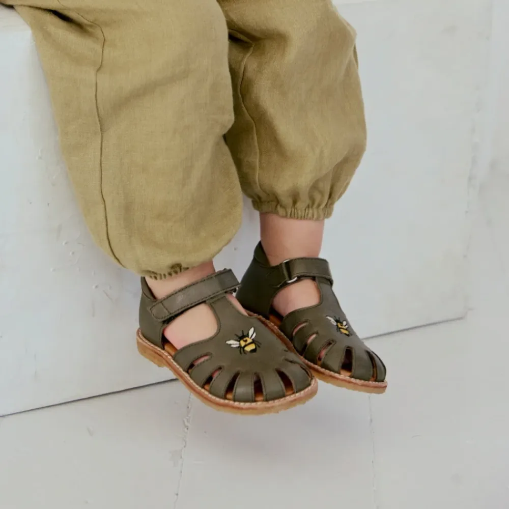 Sandaler^Angulus Broderet Velcrosandal - Oliven Grøn
