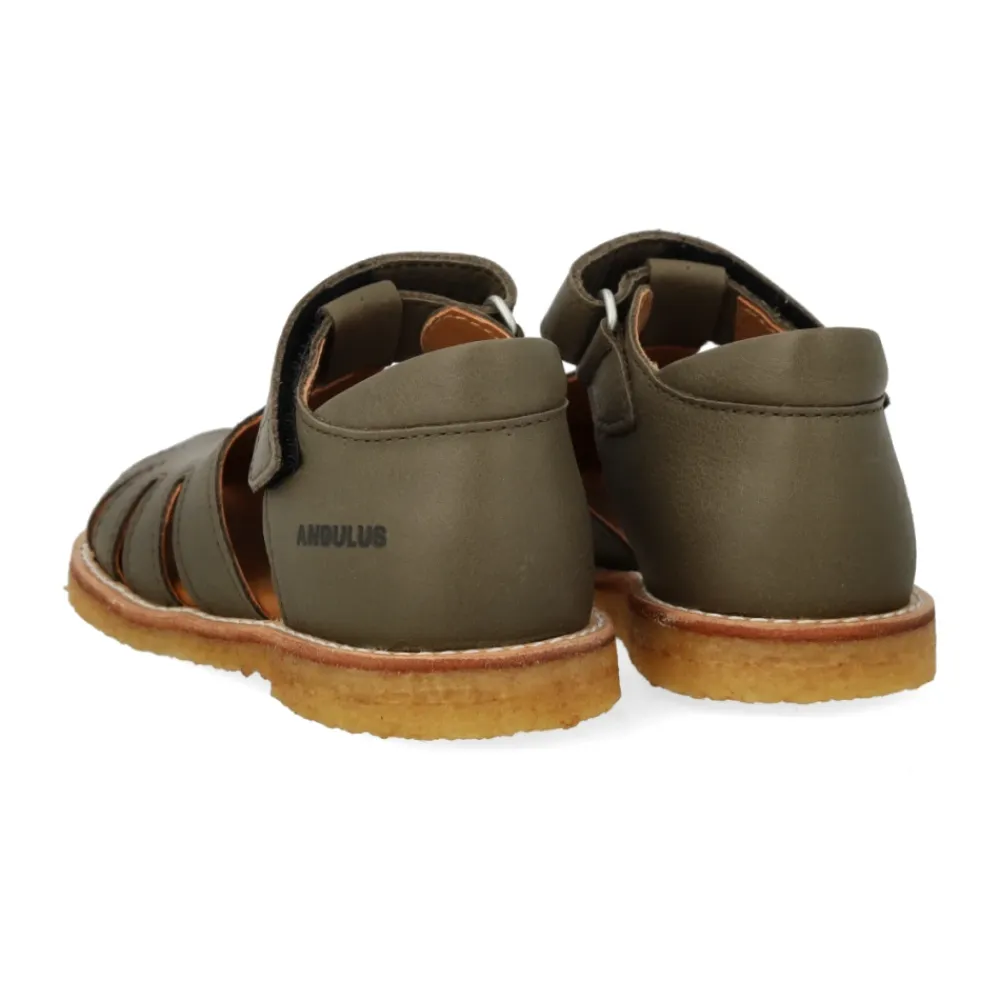 Sandaler^Angulus Broderet Velcrosandal - Oliven Grøn