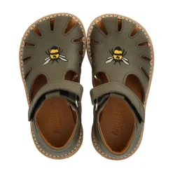 Sandaler^Angulus Broderet Velcrosandal - Oliven Grøn