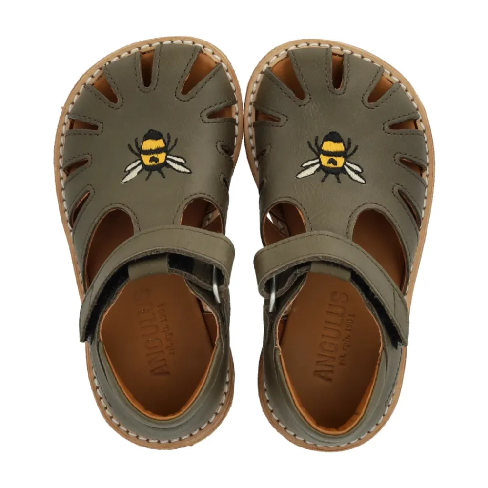 Sandaler^Angulus Broderet Velcrosandal - Oliven Grøn