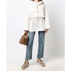 Jakker<Moncler Broderie Anglaise Cape Jakke Hvid