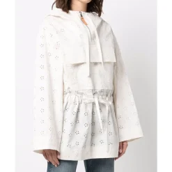 Jakker<Moncler Broderie Anglaise Cape Jakke Hvid