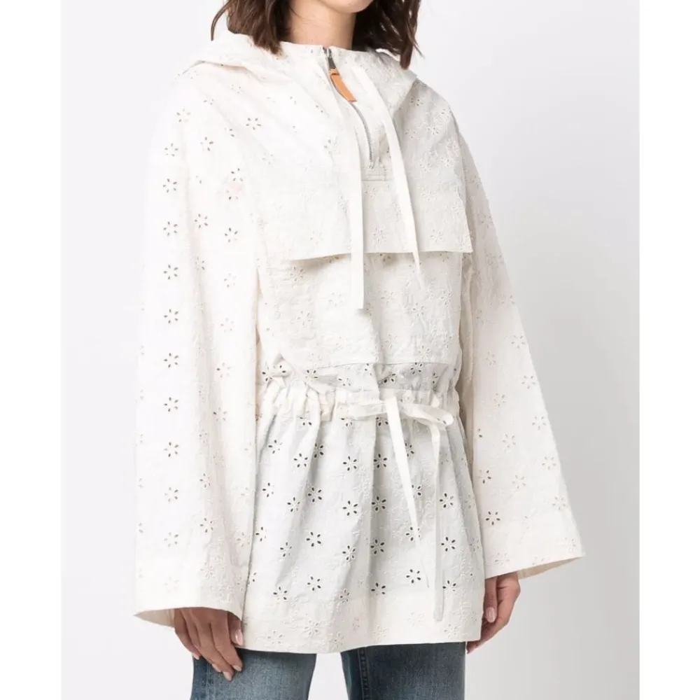 Jakker<Moncler Broderie Anglaise Cape Jakke Hvid