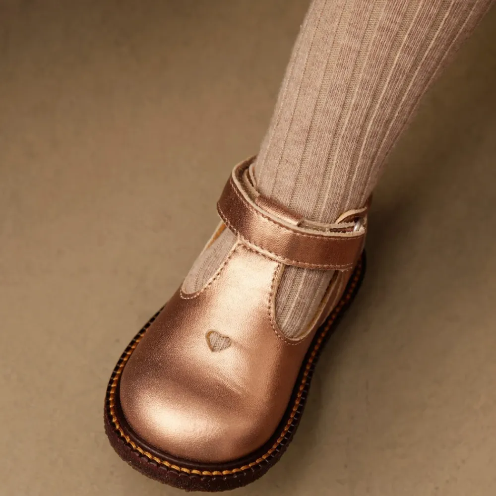 Pæne Sko<Angulus Bronze Metallic Velcrosko med Hjertemotiv Brun
