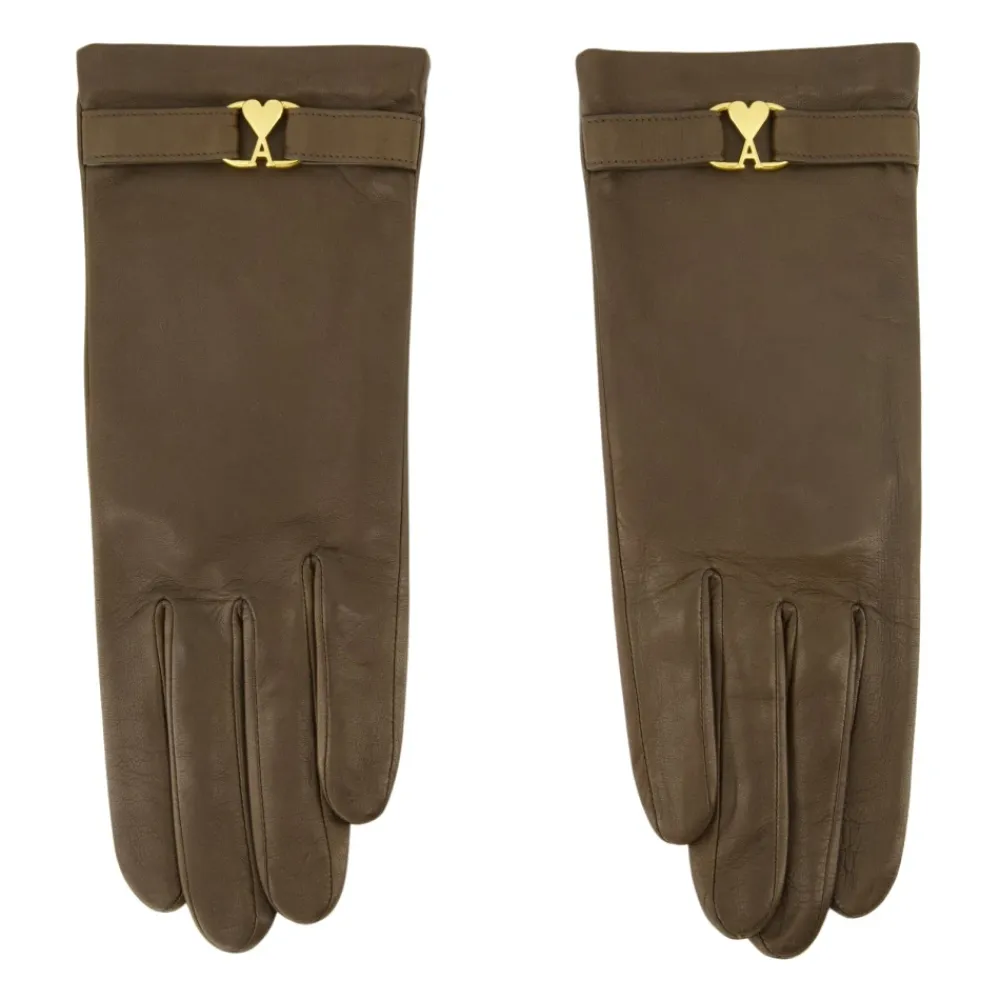 Handsker<Ami Paris Læderhandsker Unisex Model Brun