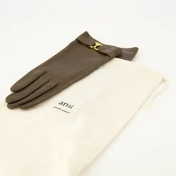 Handsker<Ami Paris Læderhandsker Unisex Model Brun