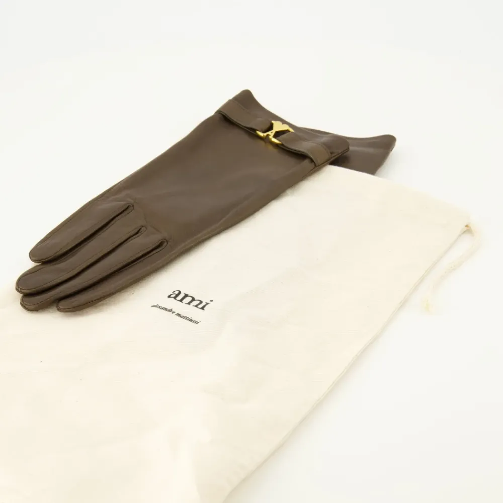 Handsker<Ami Paris Læderhandsker Unisex Model Brun