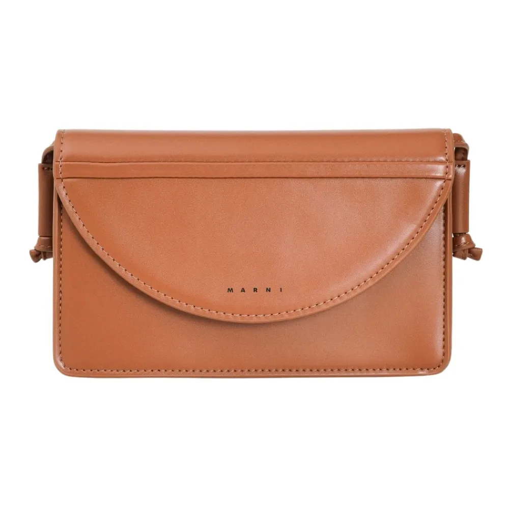 Clutch<Marni Skuldertaske med Logoprint Brun