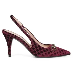 Pumps|Stiletter^Gucci Burgundy Velvet Ankelrem Sandaler Rød