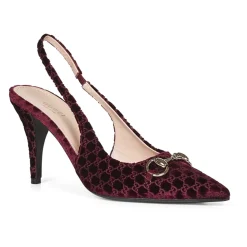 Pumps|Stiletter^Gucci Burgundy Velvet Ankelrem Sandaler Rød