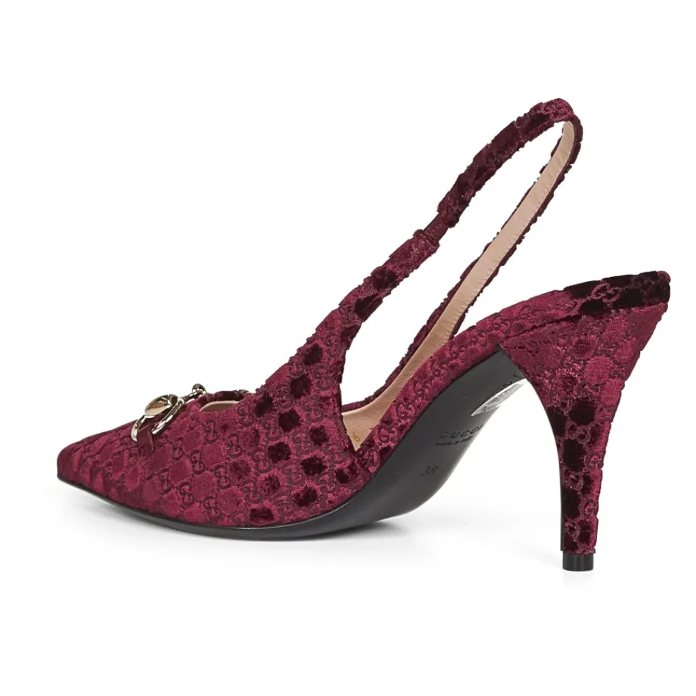 Pumps|Stiletter^Gucci Burgundy Velvet Ankelrem Sandaler Rød