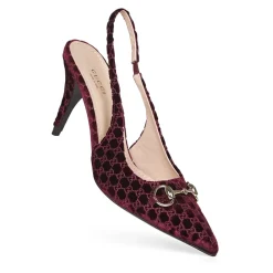 Pumps|Stiletter^Gucci Burgundy Velvet Ankelrem Sandaler Rød