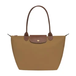 Indkøbstasker^Longchamp Camoscio Guld-tone Læder Taske Beige