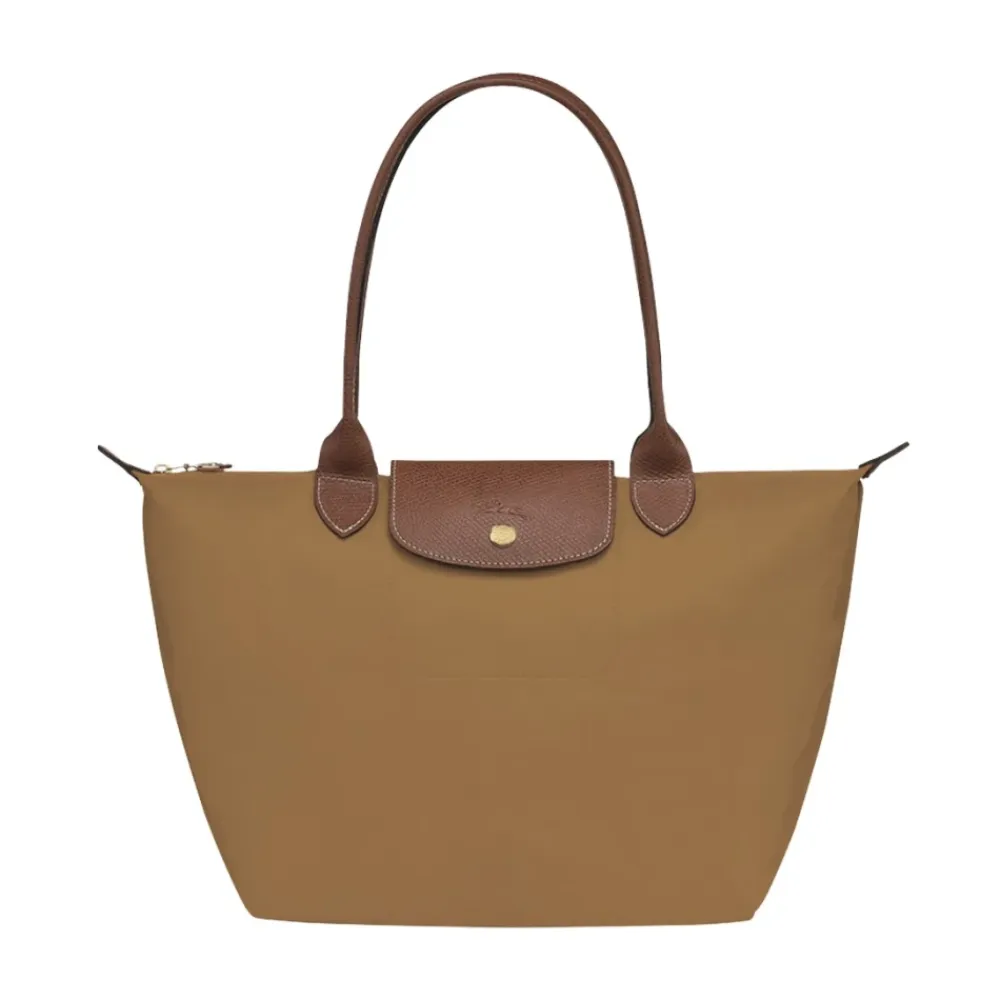 Indkøbstasker^Longchamp Camoscio Guld-tone Læder Taske Beige