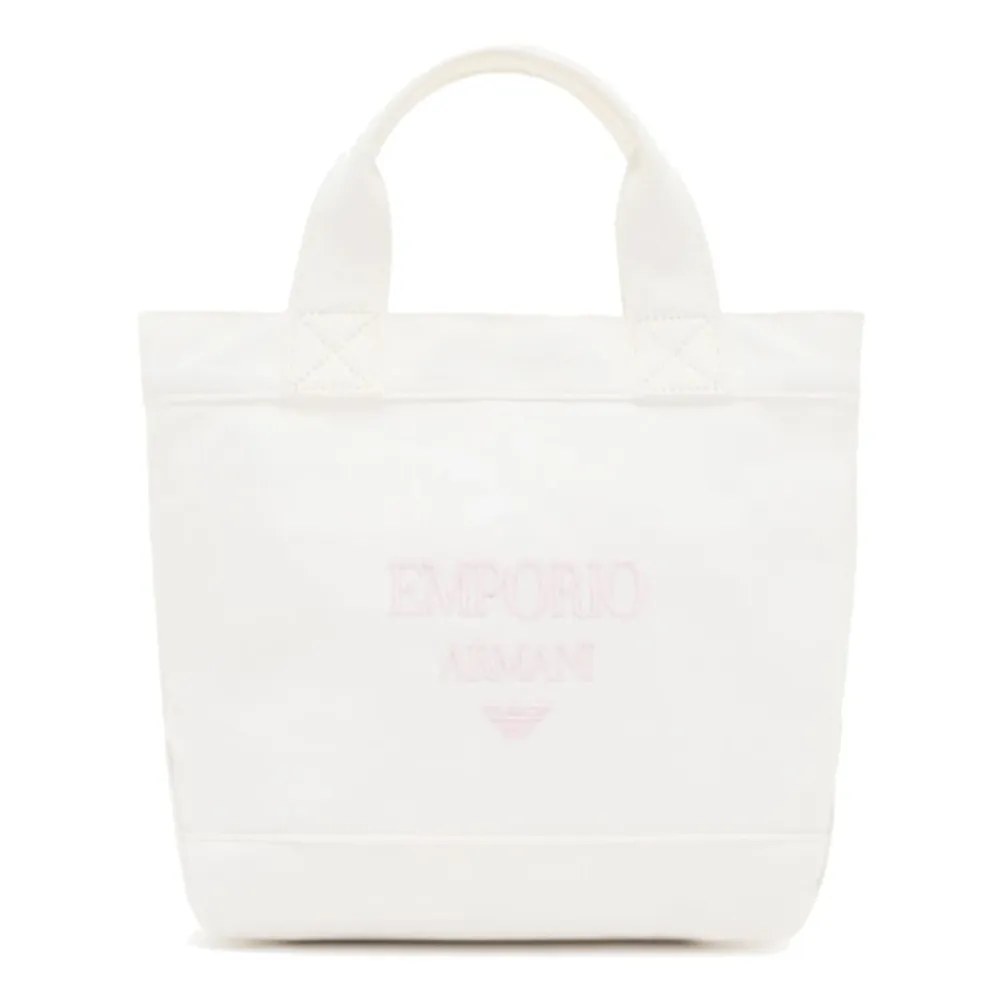 Tasker^Armani Canvas Shopper Taske med Logo Broderi Hvid