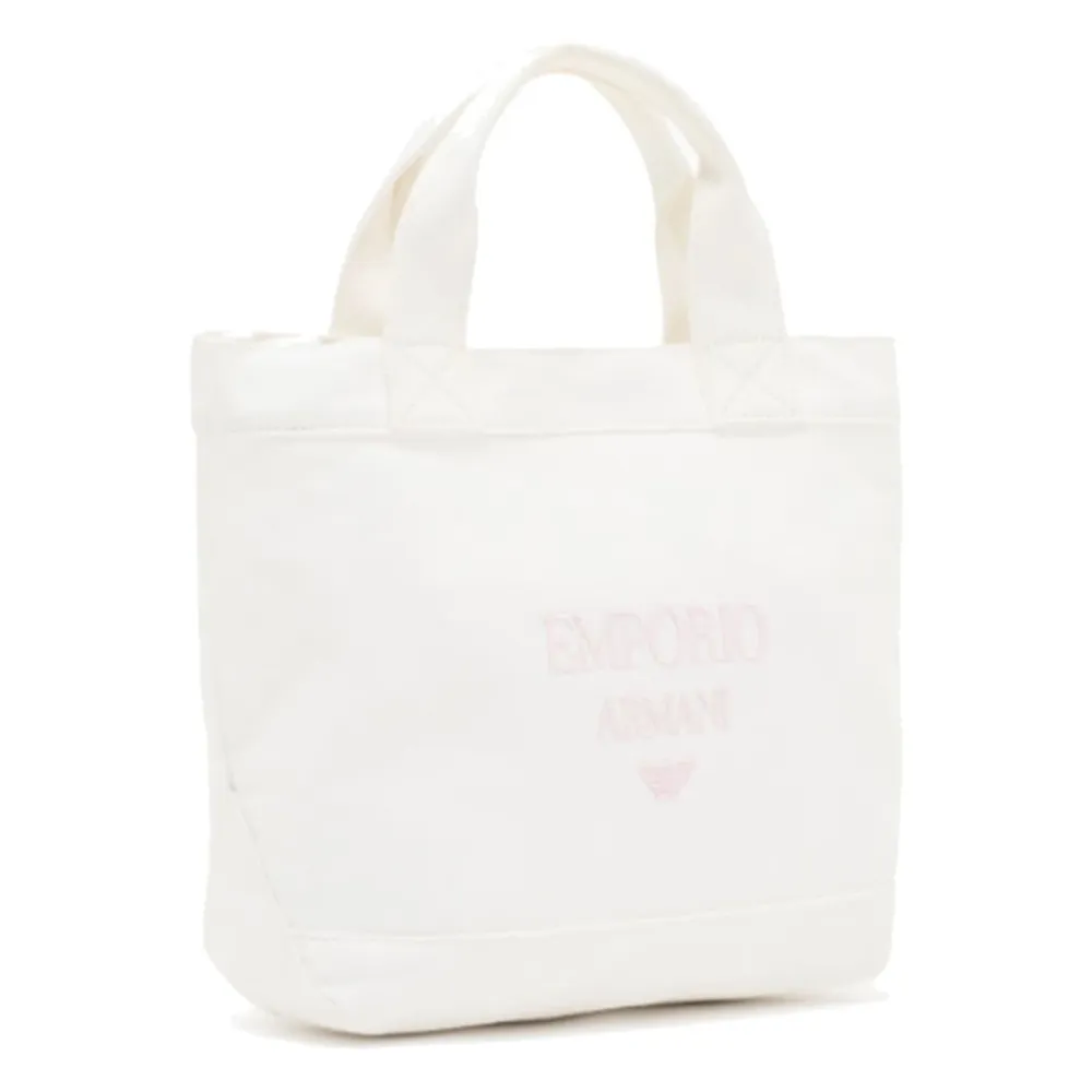 Tasker^Armani Canvas Shopper Taske med Logo Broderi Hvid