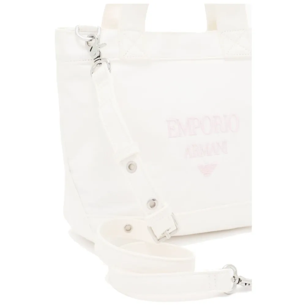 Tasker^Armani Canvas Shopper Taske med Logo Broderi Hvid