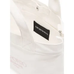 Tasker^Armani Canvas Shopper Taske med Logo Broderi Hvid
