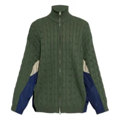 Strik<Balenciaga Cardigan Lavet af Kombinerede Materialer Grøn