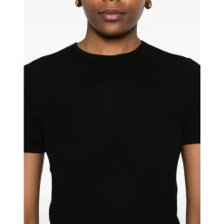 T-Shirts<Lisa Yang Cashmere Kortærmet Rund Hals Fin Strik Sort