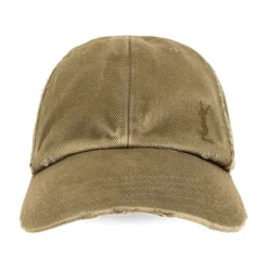 Huer & Kasketter<Saint Laurent Cassandre Washed Denim Baseball Cap Grøn