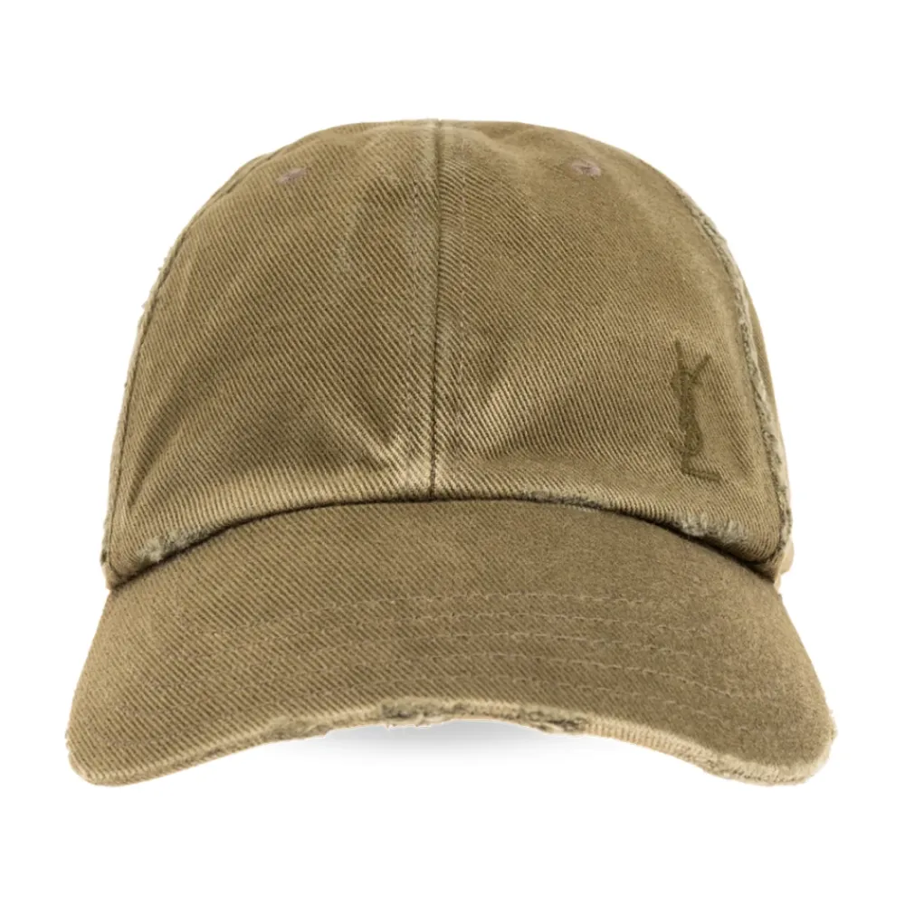 Huer & Kasketter<Saint Laurent Cassandre Washed Denim Baseball Cap Grøn