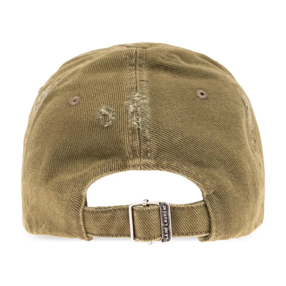 Huer & Kasketter<Saint Laurent Cassandre Washed Denim Baseball Cap Grøn