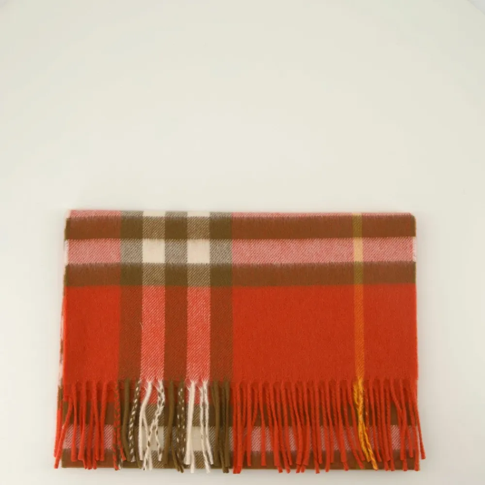 Halstørklæder Og Tørklæder^Burberry Check Cashmere Tørklæde Orange