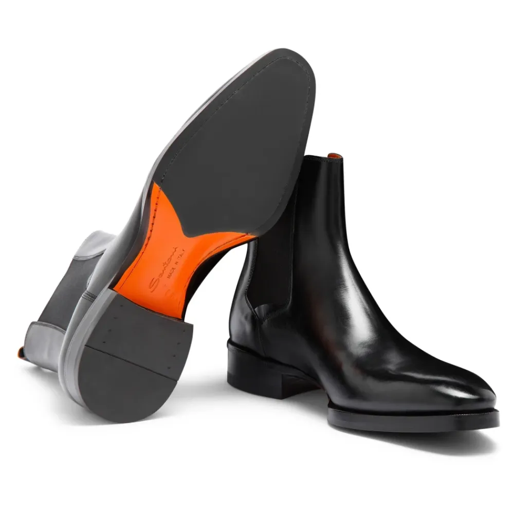 Chelsea Boots|Støvler^Santoni Chelsea-støvle i poleret læder Sort